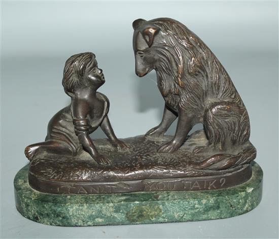 Bronze of a dog & young girl
